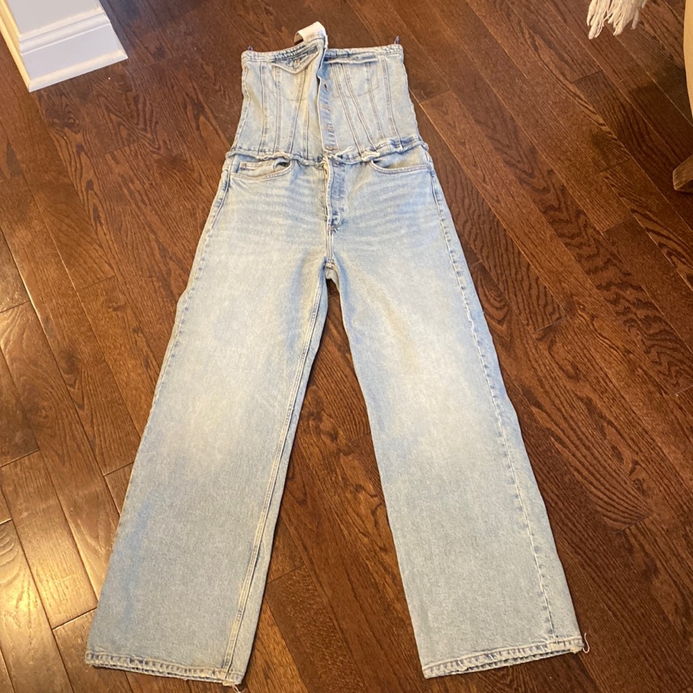 Zara light wash denim jumpsuit